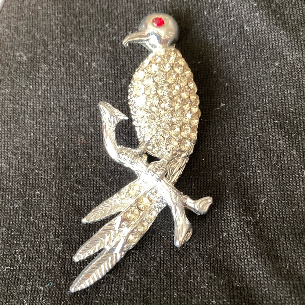 Vintage Tropical rhinestone bird brooch